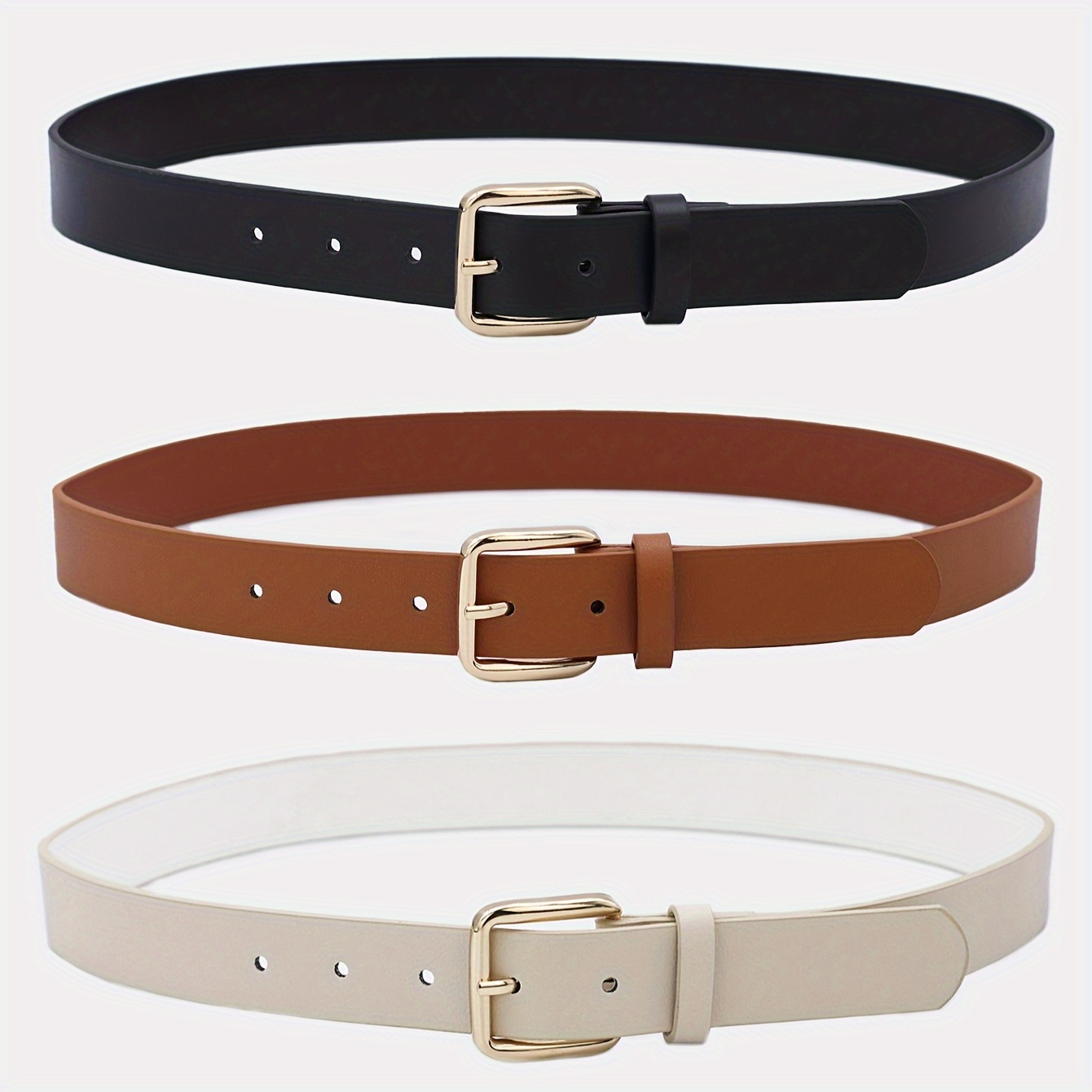 

Golden Pin Buckle Pu Leather Belt Monochrome Waistband Simple Style Jeans Pants Belts
