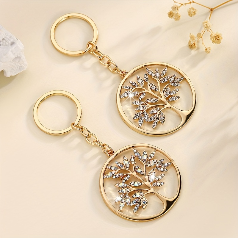 

1pc Tree Of Life Keychain Golden Alloy Inlaid Key Chain Ring Bag Backpack Charm Car Key Pendant Women Daily Use Gift