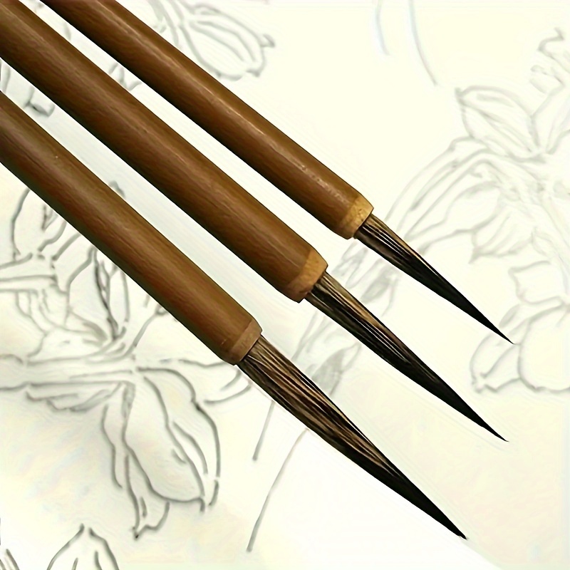 

3pcs Fine Detail Art Brush Set - Handcrafted, Washable Bamboo & Mouse Pens For Oil Painting, Watercolor, And Chinese Calligraphy