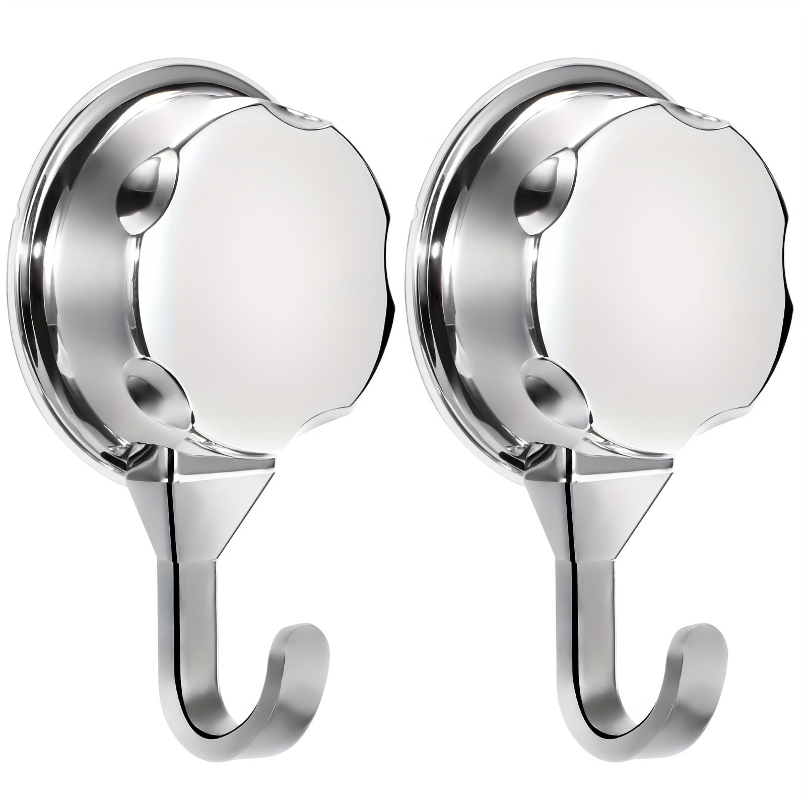 Image of Adhesive Hooks With Suction Cup, 1/2pcs Heavy Duty Towel Hooks For Shower Door Wall Hanging, Silvery Chrome-plated Plastic Wall Hooks For Bathroom, Kitchen, Refrigerator, Door Back, Window, Glass