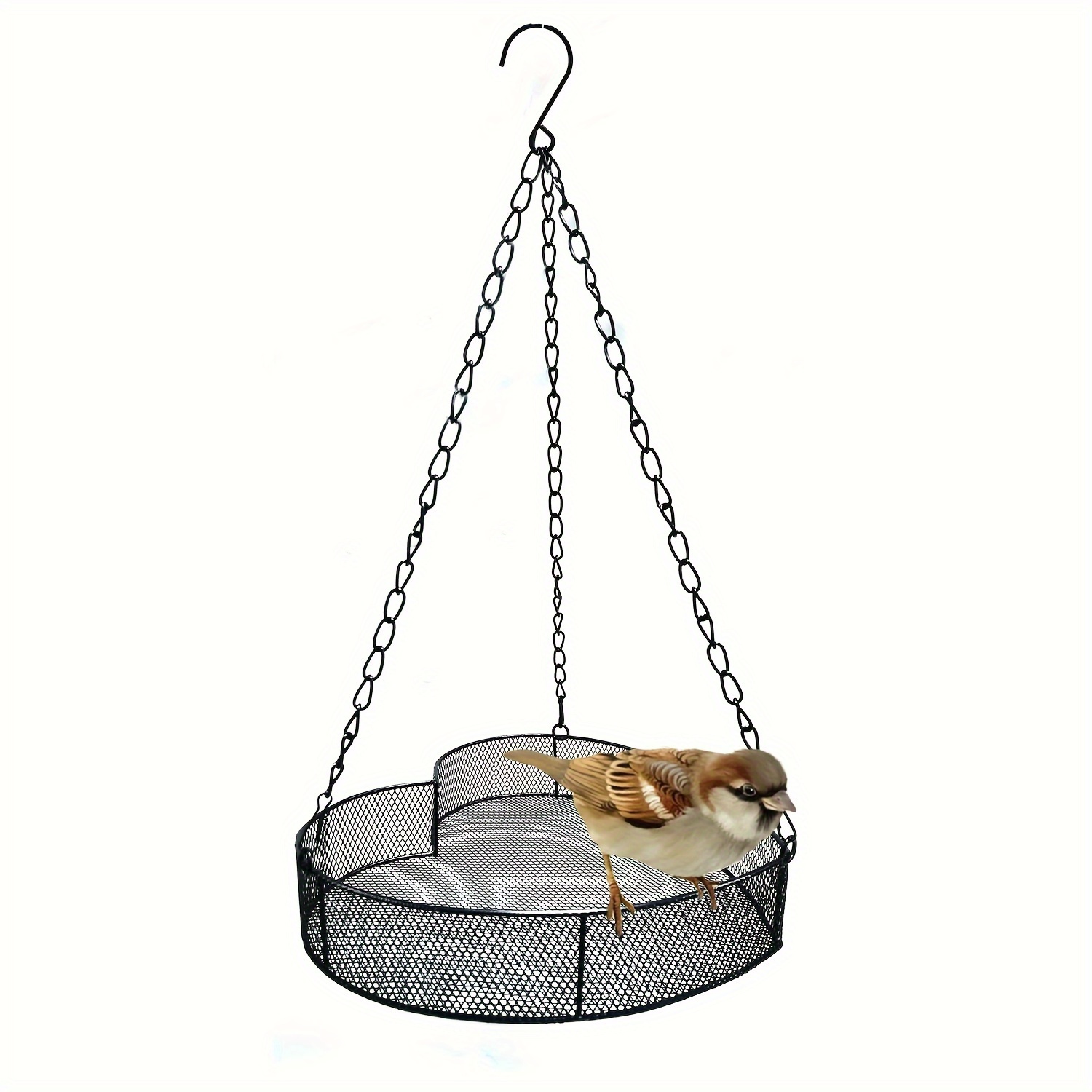 Image of 1pc Metal Hanging Bird Feeder | Iron Mesh Seed Tray 34.4-inch, Black, Hummingbird-friendly, Outdoor Decorative Garden Backyard Patio And Deck, Woerte Home
