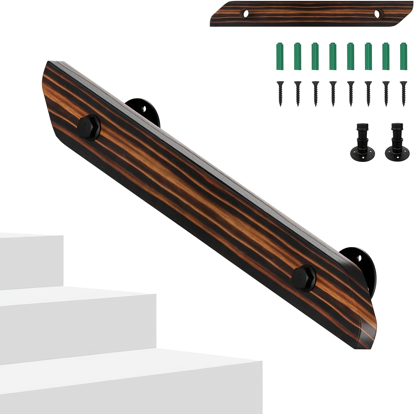 Stair Handrail, Wall-mounted Stair Handrail, Non-slip Handrail With Wall Brackets And Installation Hardware, Suitable For Side Mounting On Stairs And , Flat Design, Brown