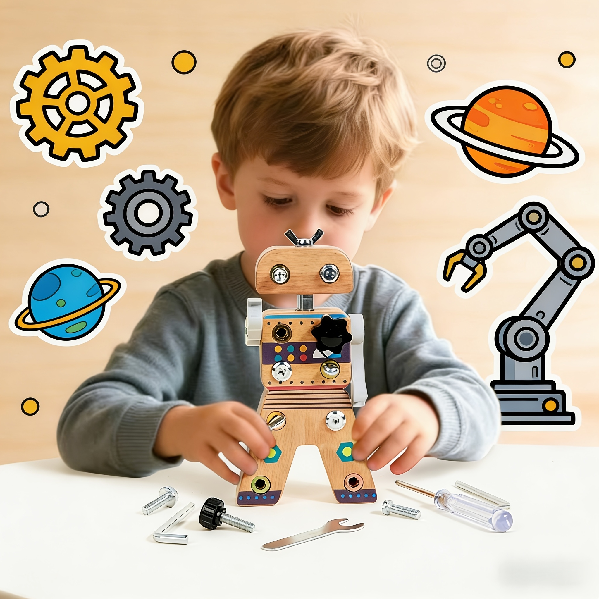 Wooden Screw Robot Assembly Toy for Kids