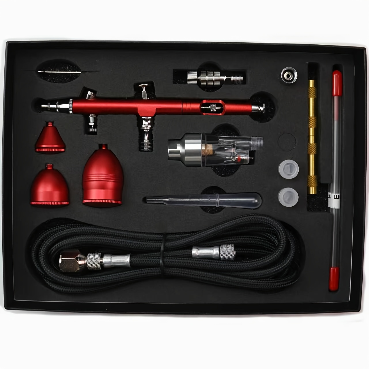 TEMU Gravity Spray Gun With 3pcs Pigment Cups, 0.2/0.3/0.5mm Nozzles, Filter, Scraper, For Art Painting, Car Touch-up, Model And Spraying Kit