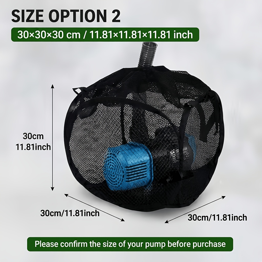 TEMU 1pc Pond Pump Filter Box 10/12 Inch, Anti-clogging Cube Mesh Pop-up Water Pump Barrier Bag, Black Metal Frame Filter Media Basket For Outdoor