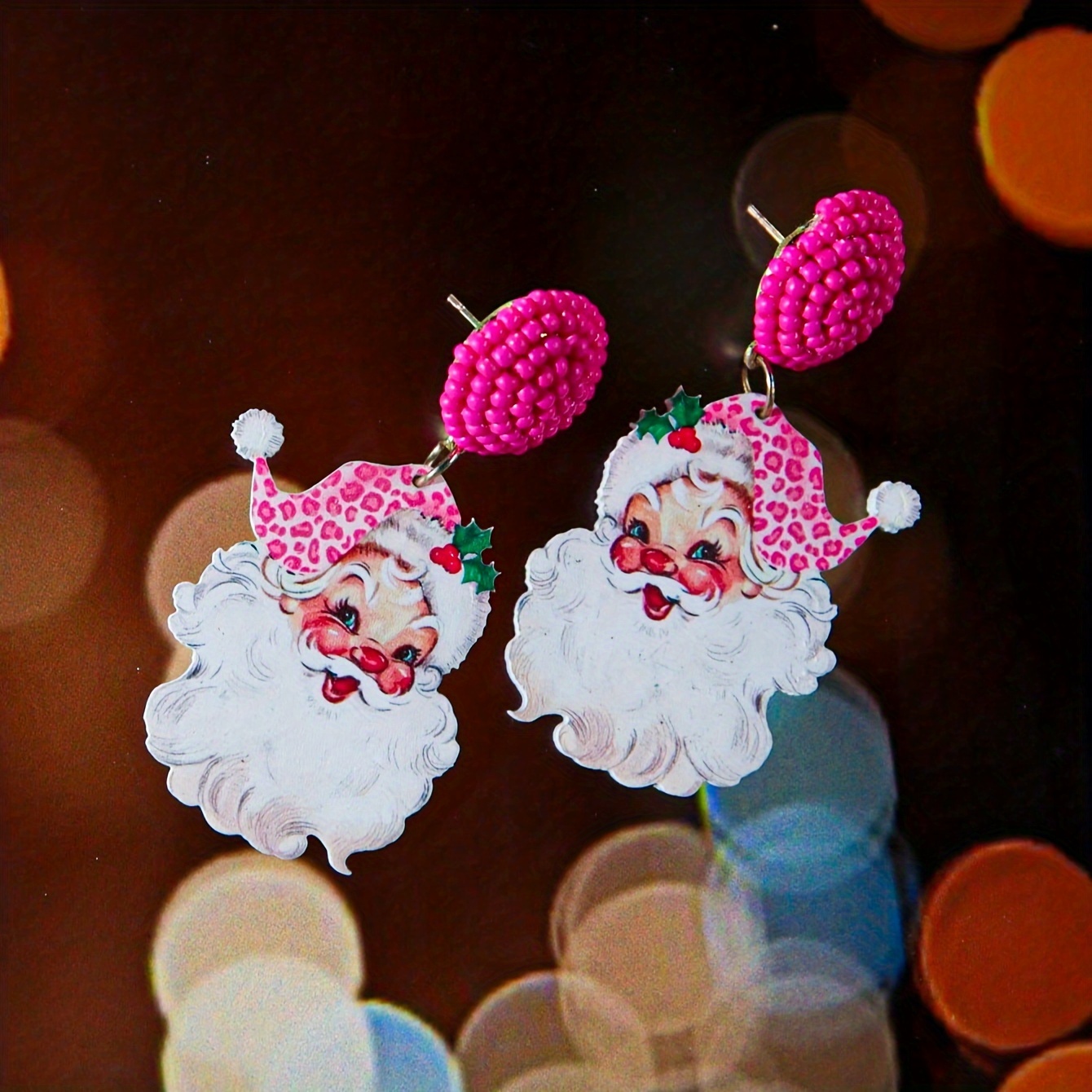 Charming Santa Claus Leopard Print Dangle Earrings
