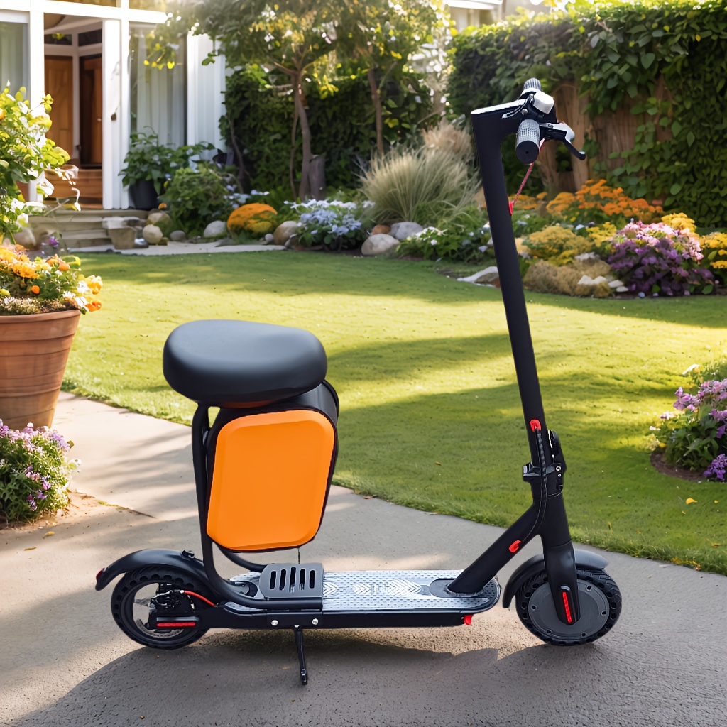 electric scooter seat with storage box - detachable cushion, rear luggage rack, multi-functional accessory for commuting and delivery, iron material, orange/black, commuter scooter seat | sleek scooter seat | durable , scooter accessories, without battery Product details 0