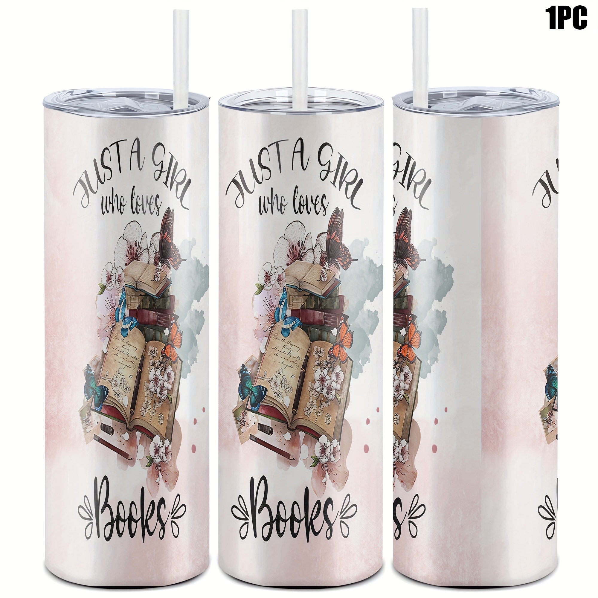 

1pc 20oz " Who Books" With Straw - , Bpa-free Metal Travel Mug, Shatterproof & Reusable - Ideal For Women, Mom, Sisters, Teachers, Coworkers - Birthday, Wedding, Graduation Gifts