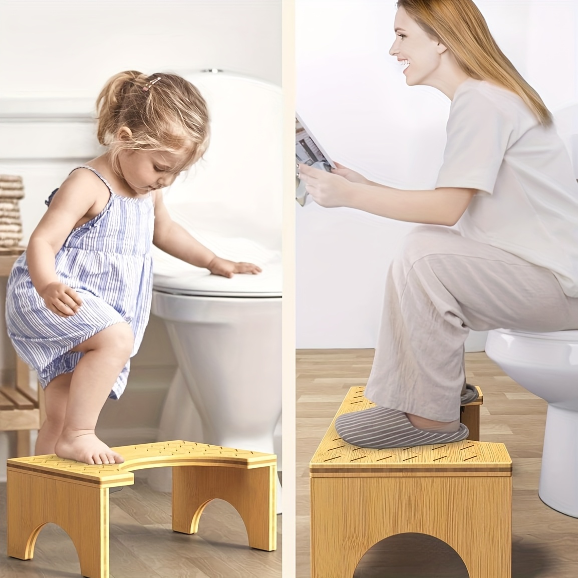 

Toilet Stool, Bamboo Poop Stool Adult, 7" Wood Potty Stool, Bathroom Step Stool Squat With Anti Slip Layer, 330 Lbs Capacity Potty