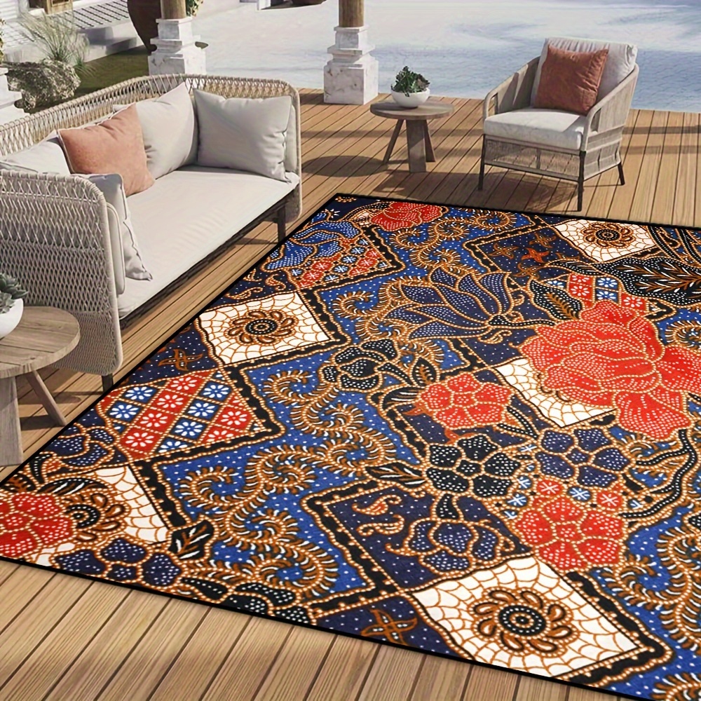 Bohemian Chic Non Slip Washable Outdoor Rug Stain Resistant Machine Washable Versatile For Garden Patio Camping Home Decor In