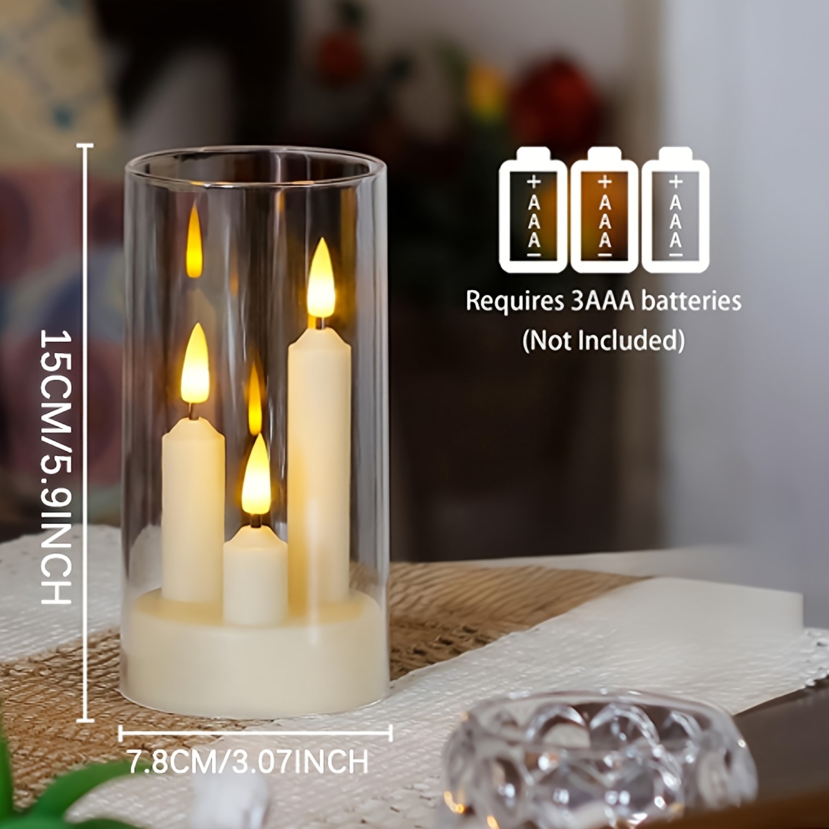 TEMU 1pc Led Flameless Candle, 3-cell Battery-powered Candle, Flameless Candle, Battery-powered Candle Flashing, Suitable For Bedrooms, Rooms,