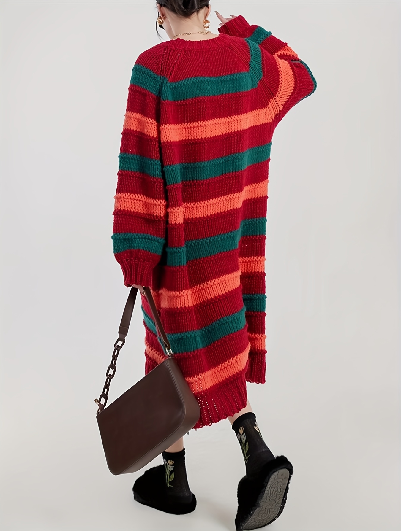 womens christmas red green striped sweater dress lantern - Temu Kuwait