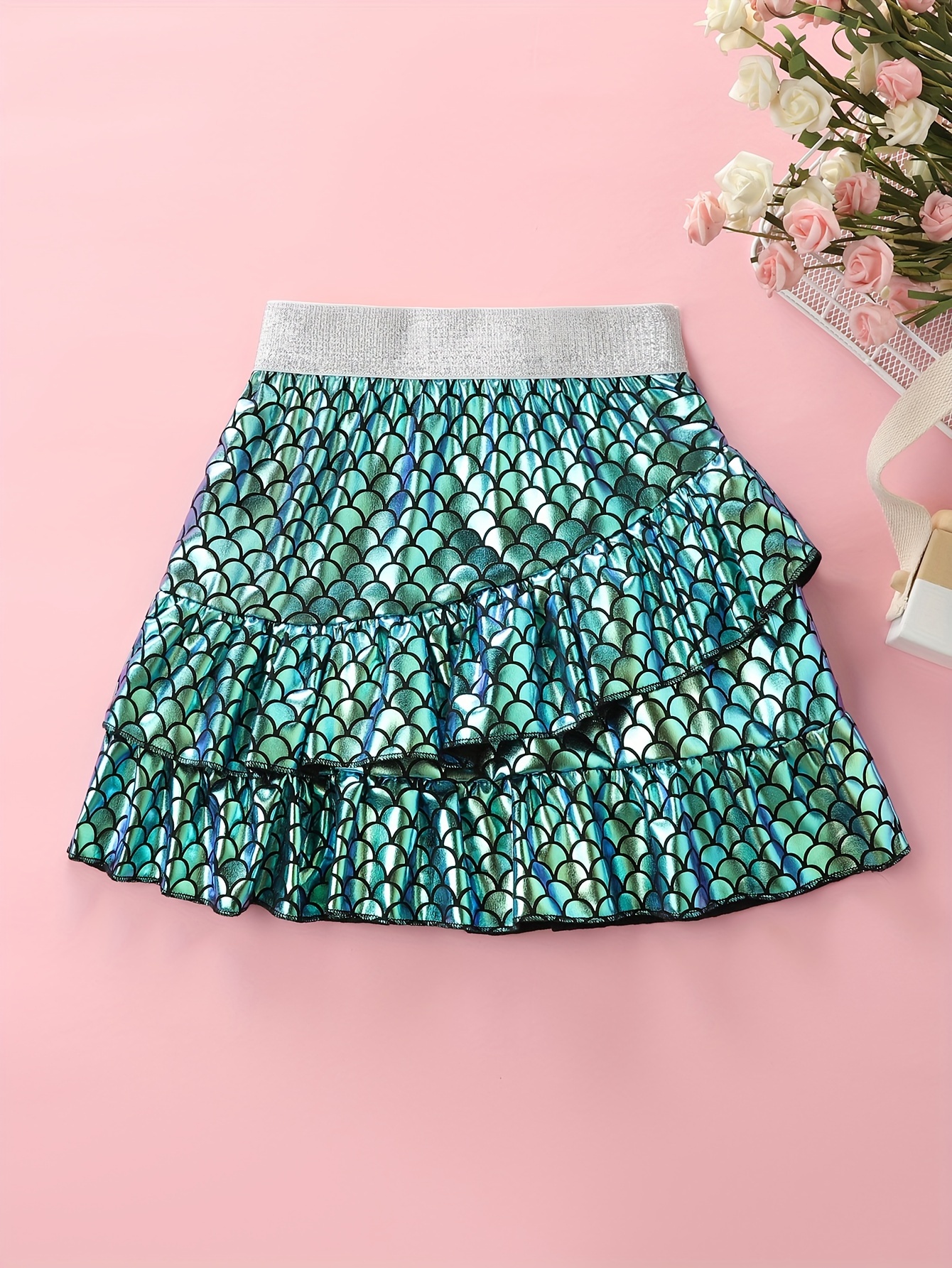 Fashion Rainbow Tennis Skirt Women' Rainbow Reflective Mini Skirt