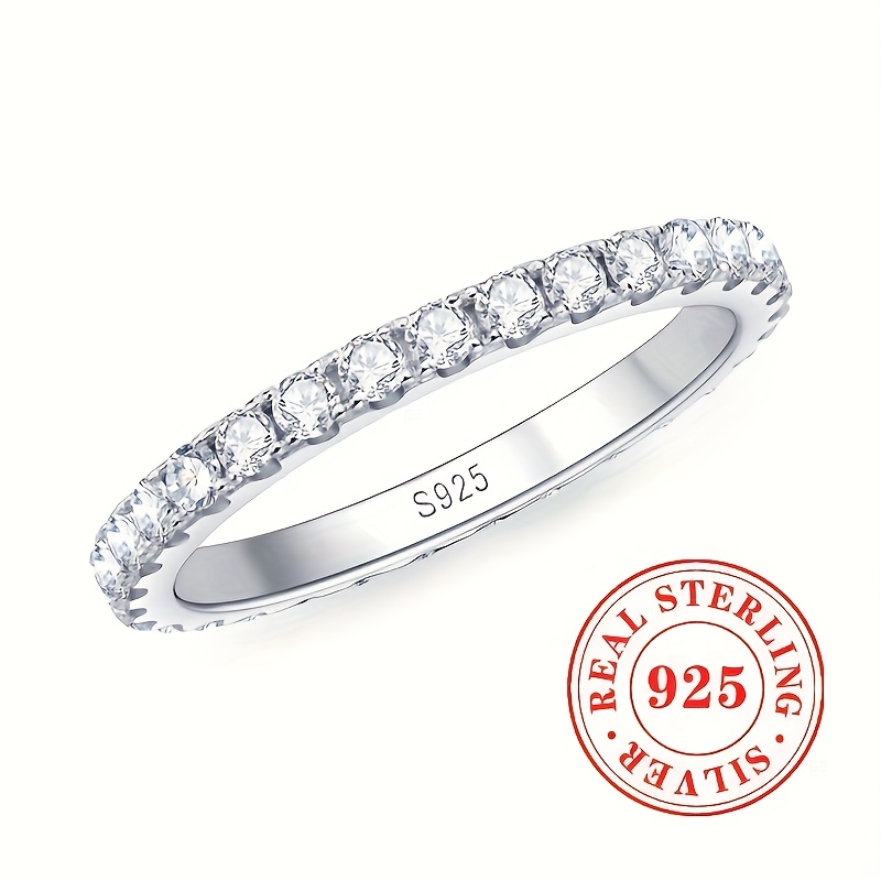 TEMU Bague Éternité Femme S925 Argent Sterling Incrustée Moissanite Bague d'Éternité Femme Bijou de Mariage Cadeau