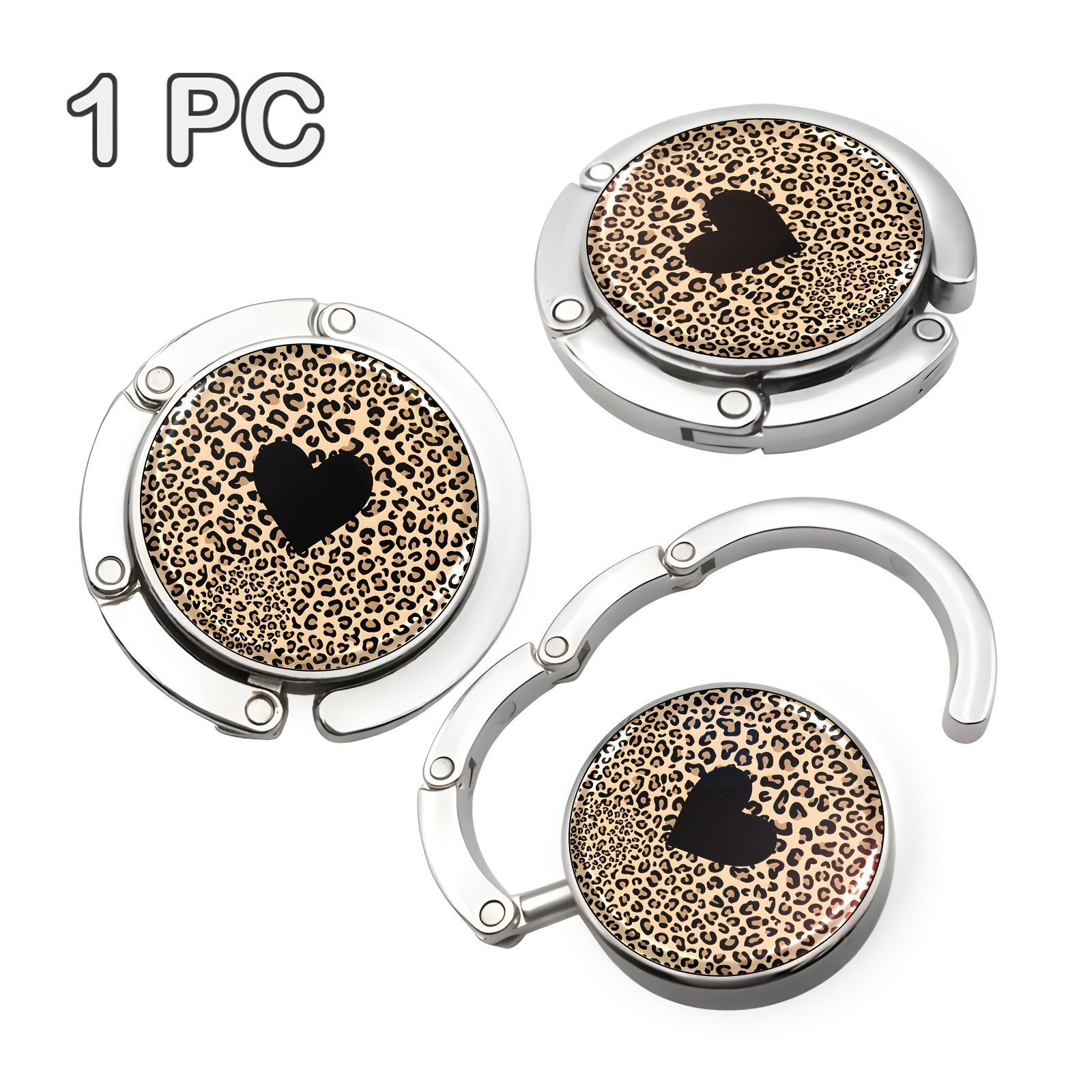 TEMU Crochet portable de cœur à imprimé léopard, crochet pliable pour sac à main, style mature, cadeau unique, convient pour les et , solution de