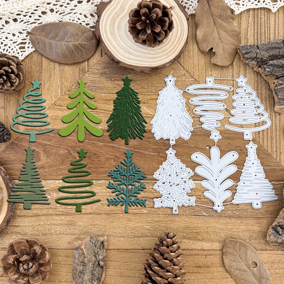 

Original Lovely 6 Styles Christmas Trees With Stars Metal Cutting Dies - Perfect For Diy Scrapbooking, Greeting Cards, And Home Decoration