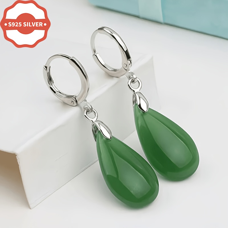 TEMU 925 Hypoallergenic Green Teardrop Earrings For Women, Teal Spring/ Earrings With Ear Studs, Stylish And Trendy, Suitable For , A Gift For , Gift