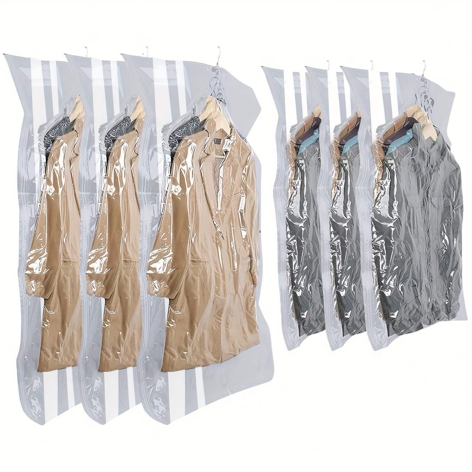 Dutuo Set Of 4/6 Hanging Vacuum Storage Bags, Space-Saving Bags, Transparent Vacuum-Sealed Bags, Suitable For Clothes, Suits, And Jackets, For Closet Storage And Organization, With Hooks For Vertical Hanging. - Home & Kitchen