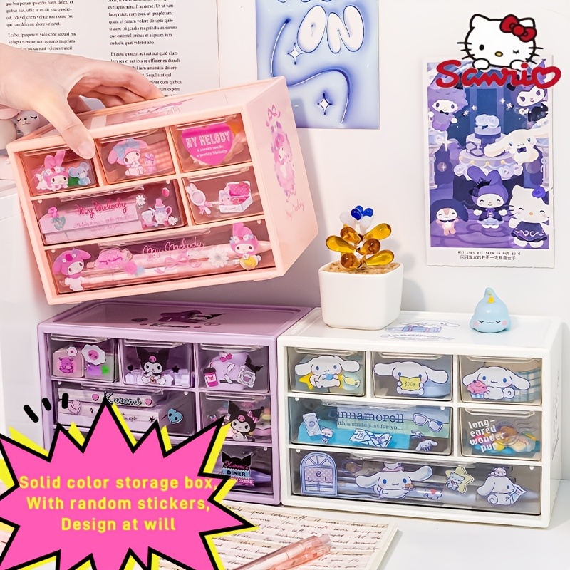 

Sanrio Desktop Drawer Organizer Box With Random Stickers - Cute Hello Kitty Design For Stationery, Jewelry, Cosmetics - Ideal For Student Dorms, Birthday & Holiday Gifts, Desk Drawer Organizer