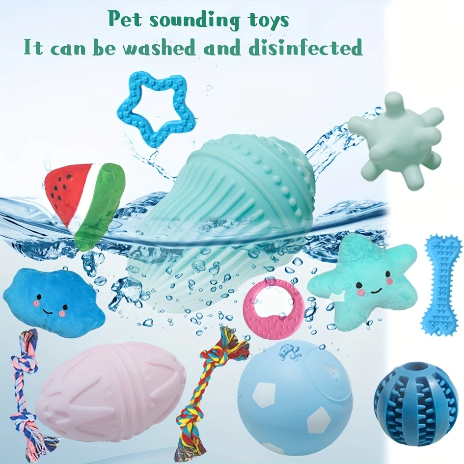 30pcs pet squeaky toys dog ball chew teething toy plush sound activated toy puppy chewing toy plush toy treat dispenser non damaging teeth cleaning unique shaped pet toy relax and fun interactive toy suitable for small medium and large dogs indoor and outdoor play easy to store random styles and colors details 2