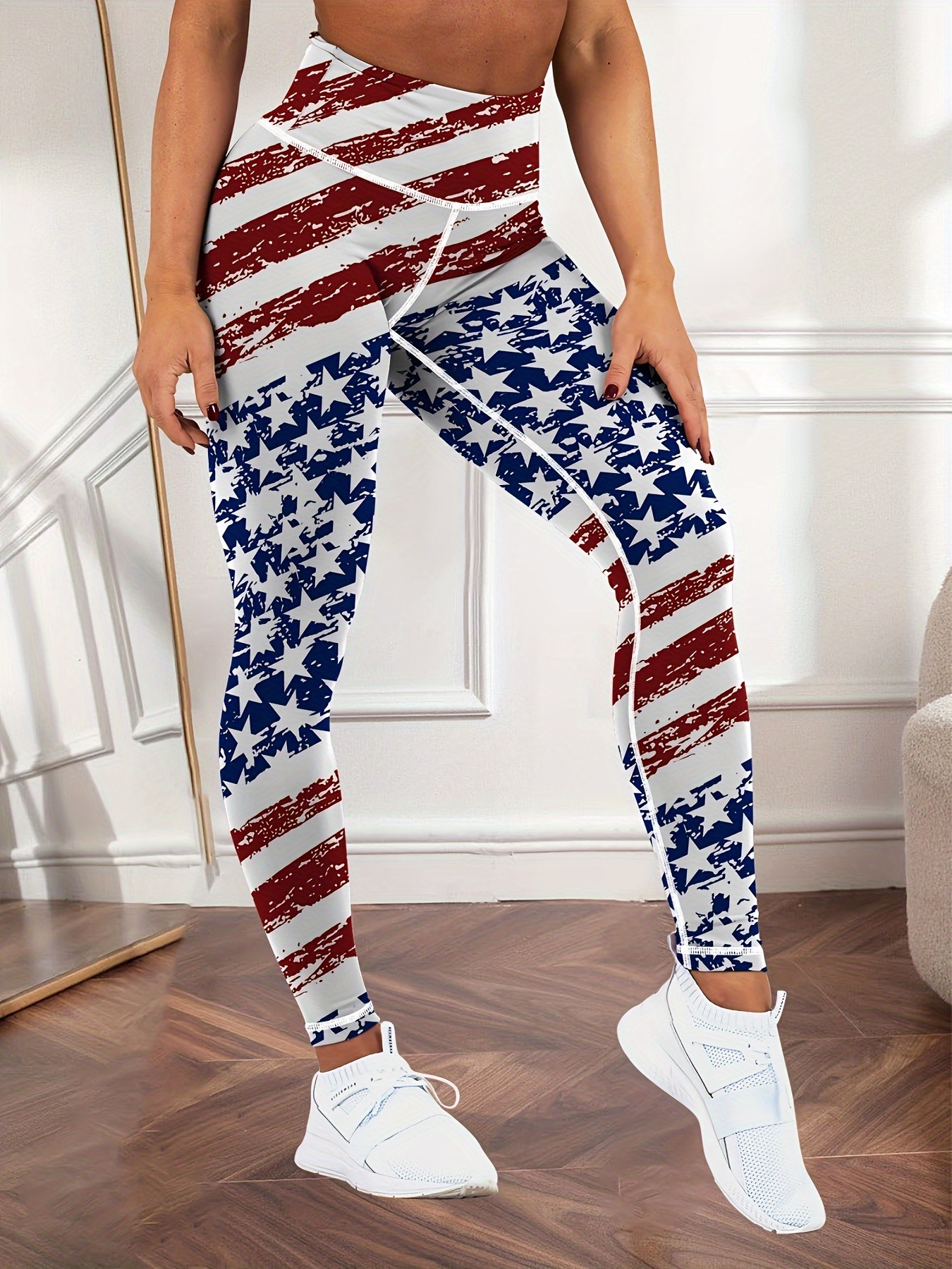 President's Day American Flag Workout Yoga Pants, Stretchy Fitness Training  Sports Leggings, Women's Activewear