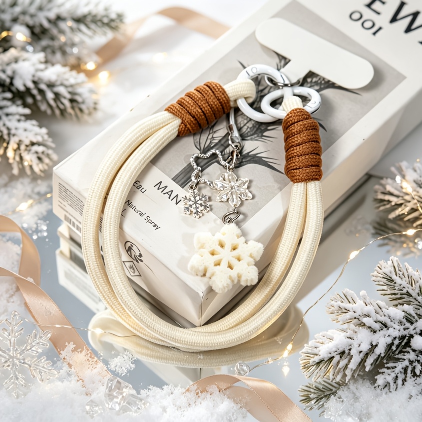 TEMU Autumn Winter Christmas Holiday Gift Christmas Tree Snowflake Maple Leaf Phone Lanyard And Wristband, Phone Anti-loss Wristband