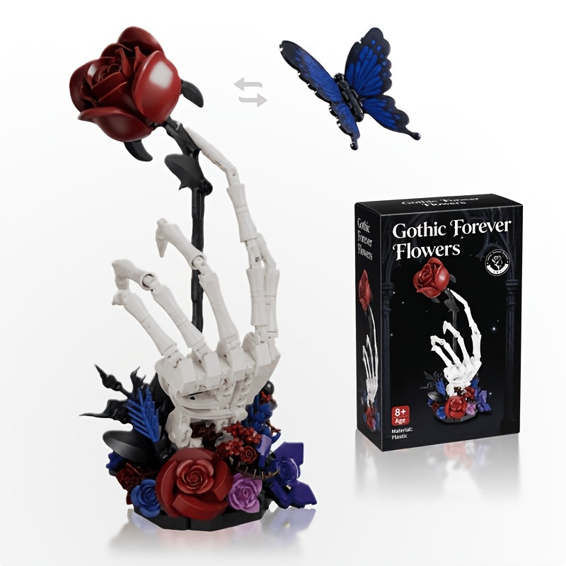 450pcs Gothic Skeleton Hand Building Block Set, 2in And Decor, Halloween Bouquet Model, Diy Assembly Bricks Ornament For Desktop Home Table Display