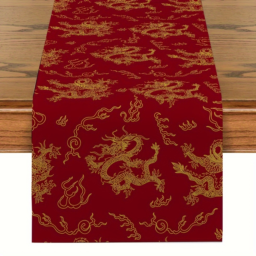 

1pc, Table Runner, Chinese Zodiac Dragon Lunar 2024 New Year Table Runner, Spring Festival Winter Kitchen Dining Table Decoration For Home, Family Party Decor, New Year Decor