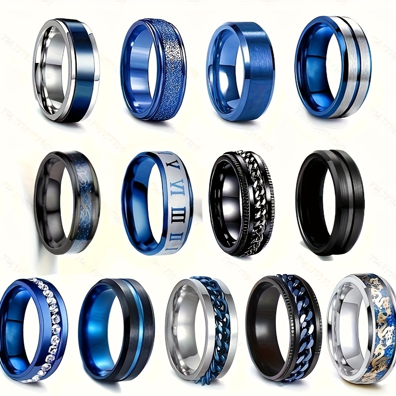 

13pcs Men's Wedding Rings Stainless Steel Rings Cool And Simple With 6/8mm Width