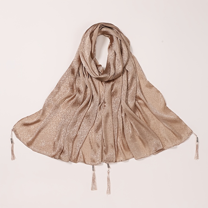 Women's Satin Solid Color Jacquard Tassel Headscarf/Bandana