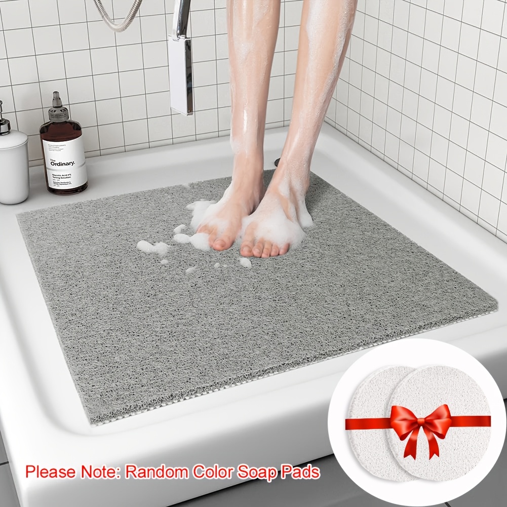 TEMU A Bathroom Shower Mat With 2 Soap Pads, Featuring A Non-slip, Quick-drying Floor Mat Made Of Durable Pvc Loofah Material. The Textured Surface