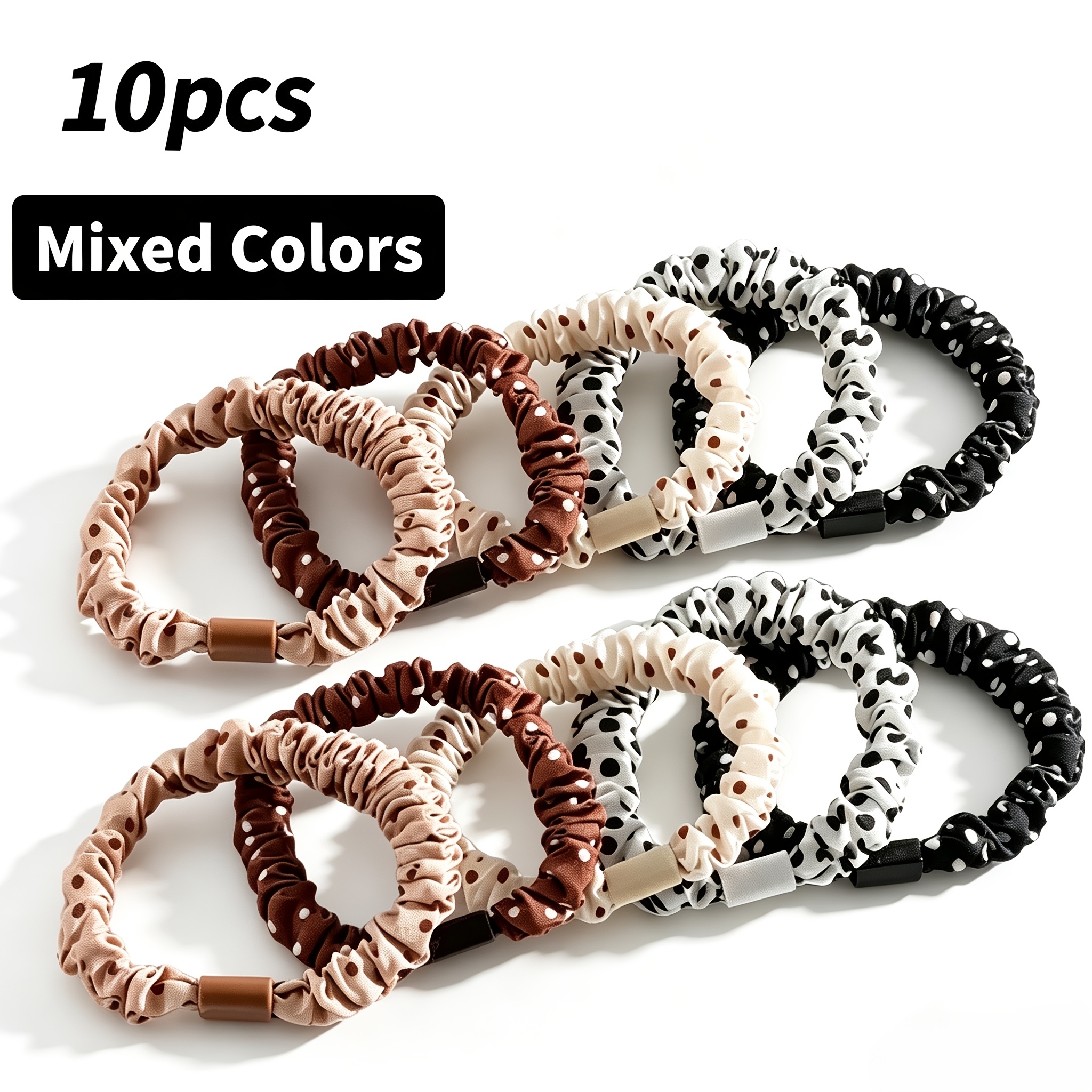 TEMU 10pcs Pack High-elasticity Hair Ties Suitable For Ponytails, Braids & Buns - Multicolor Polka Dot Hair Elastics With Small Loops, Stretchable