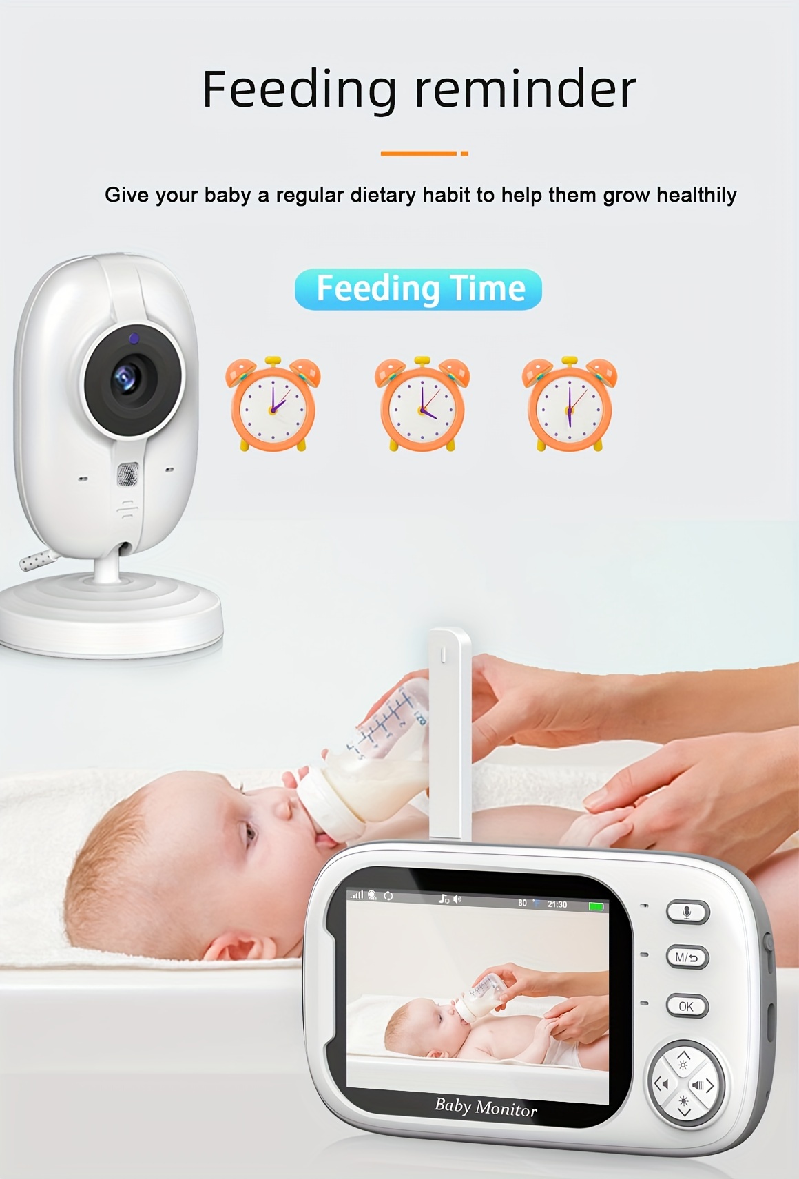 Monitor with 720P Camera, 8.89 cm LCD Screen, Wireless 274.32meter Transmission Video Monitor Range, Auto Night Vision, 2-Way Audio Calling, Temperature Sensor And 8 Lullaby Songs, Editor with Camera