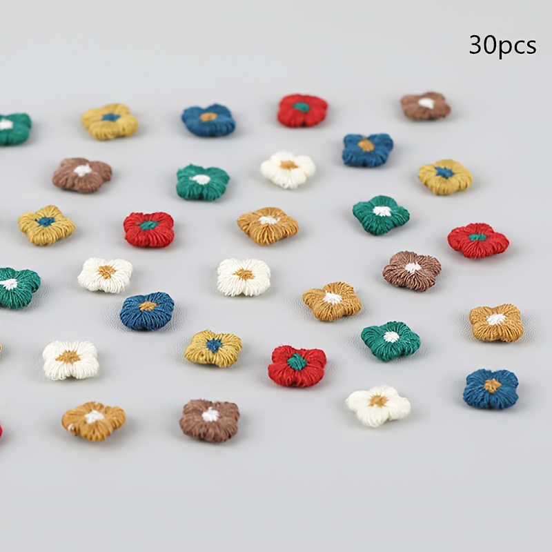TEMU 30pcs/pack Of Mini 1cm Cute Korean-style Embroidered Flower Fabric Patches, Adorable , Decorative Accessories For Clothing, Shoes, Socks, And