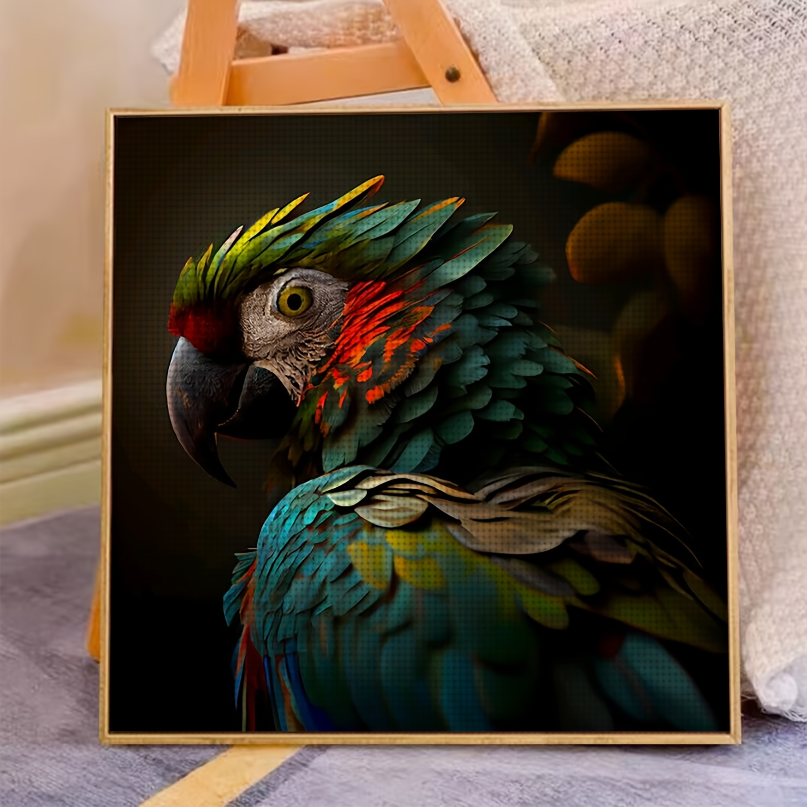 Complete DIY Frameless 11CT Cross Stitch Kit, Vibrant Parrot Design
