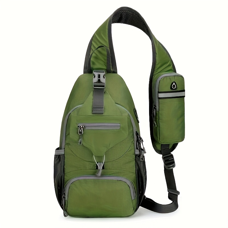 Sport Sling Bag for Men and Women Large Capacity Crossbody Travel and Hiking Bag with Adjustable Strap, Multiple Pockets, Earphone Hole, Nyl