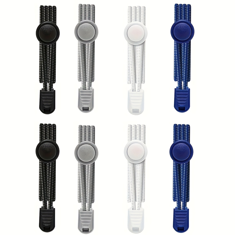 4 pairs of elastic no tie shoelaces   release rubber buckles durable adjustable straps for hiking outdoor activities black white blue gray   for casual wear   gear adjustable shoelaces   buckles buckles for shoes