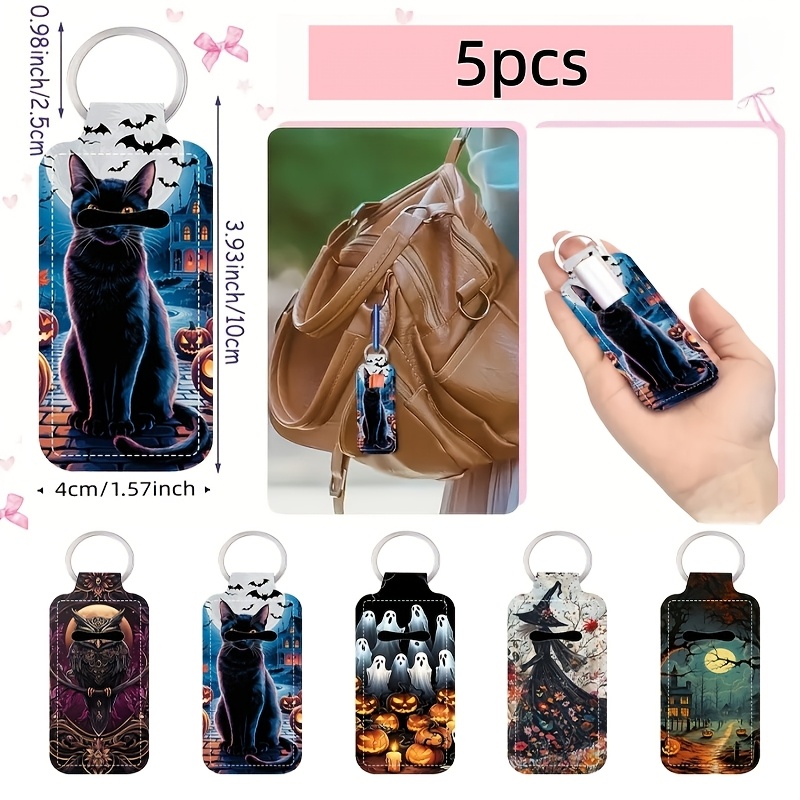 TEMU 5pcs Halloween-themed Lipstick Protector Keychain Bag Pendant Zipper Piece Lip Balm Key Chain Zipper Pendant Women's Halloween Gift Women's