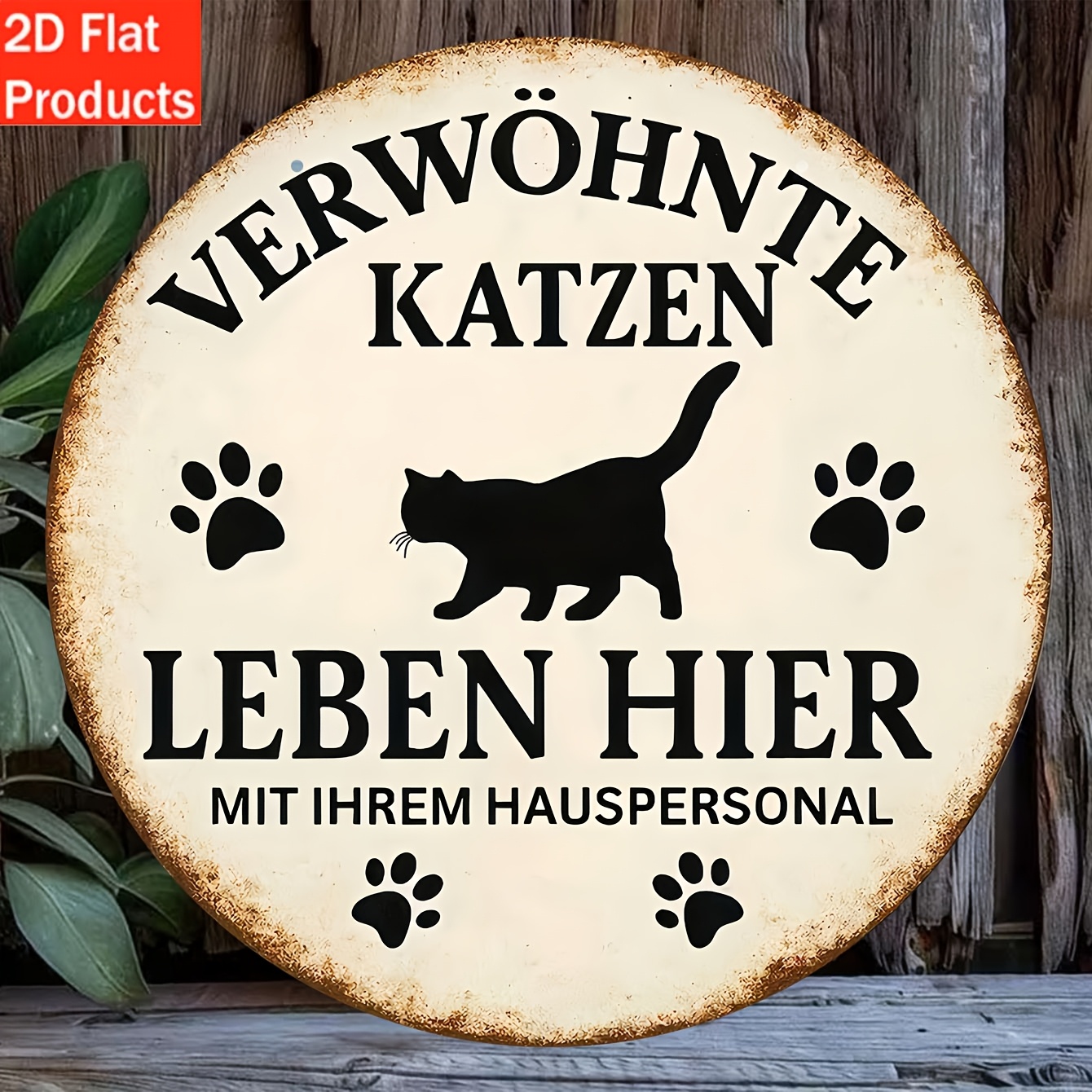 E-shop 2D-flach, 2D-flaches dekoratives Schild & Plakette – . Holzschild, deutsches Katzenhaus-Namensschild, Haustiertürschild mit Pfotenabdrücken &