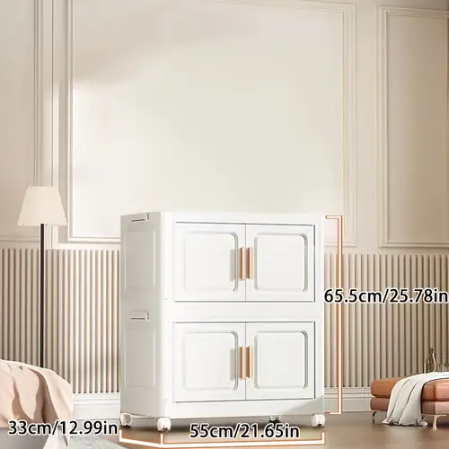 1 easy to assemble foldable storage cabinet dustproof and waterproof magnetic double door storage cabinet with wheels sorting clothes snacks books toys for living room bedroom study bathroom storage supplies christmas decorate your home