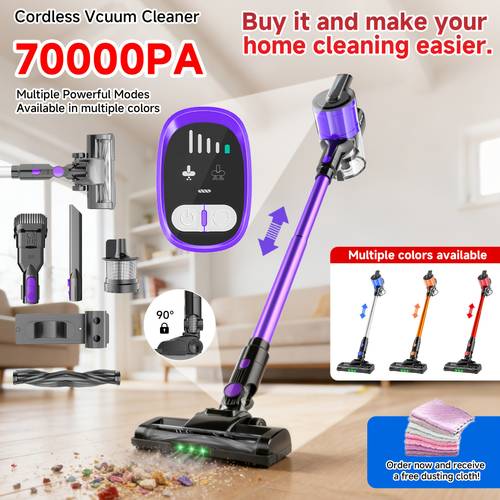 cordless vacuum cleaner for home use 70kp high lightweight handheld vacuum cleaner 9 in 1 set with led display 45 minute for cleaning wood floors carpets pet hair and car free dusting cloth with order
