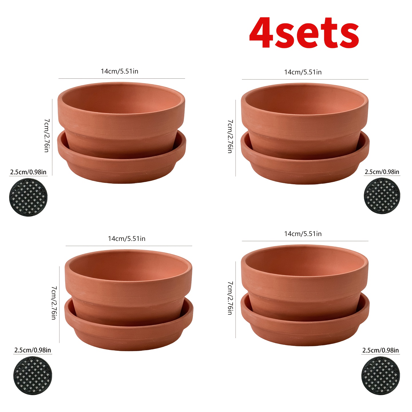 3er set terrakotta blumentöpfe atmungsaktiv drainageloch
