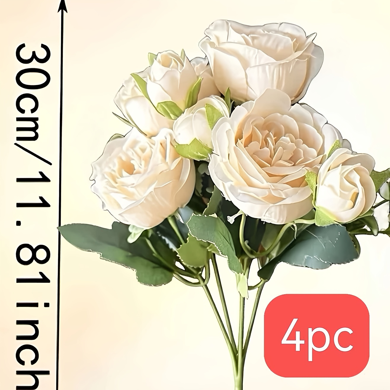 TEMU 36pcs Flowers And 4pcs Elegant Champagne Peonies, Internet Celebrity Champagne-colored Faux Peony Bouquet High Fidelity Real Touch 3d -resistant