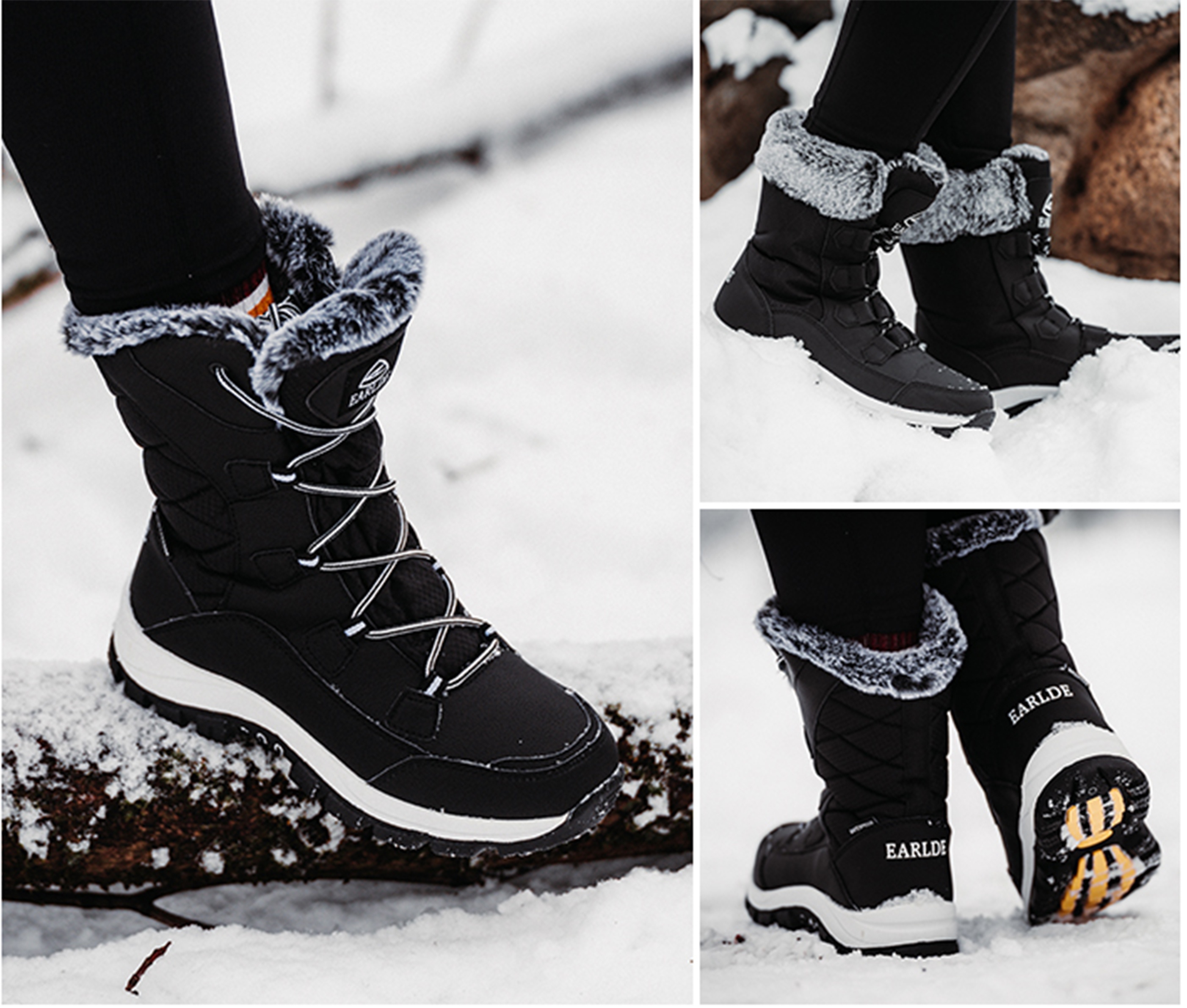   womens snow boot with waterproof lace up   calf outdoor winter deep tread   details 6