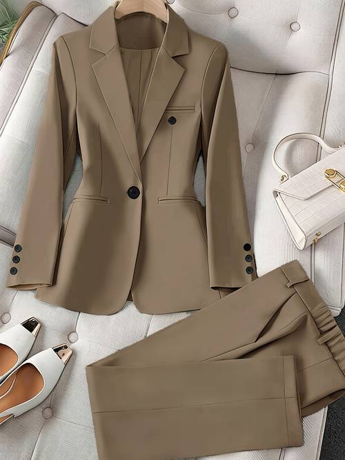 photo de l'article ensemble 2 pièces pour femmes, uni à manches longues et coupe haute intelligence, et pantalon pour bureau, entretien, de diplôme, mariage, tenue formelle légèrement mature, tenue décontractée