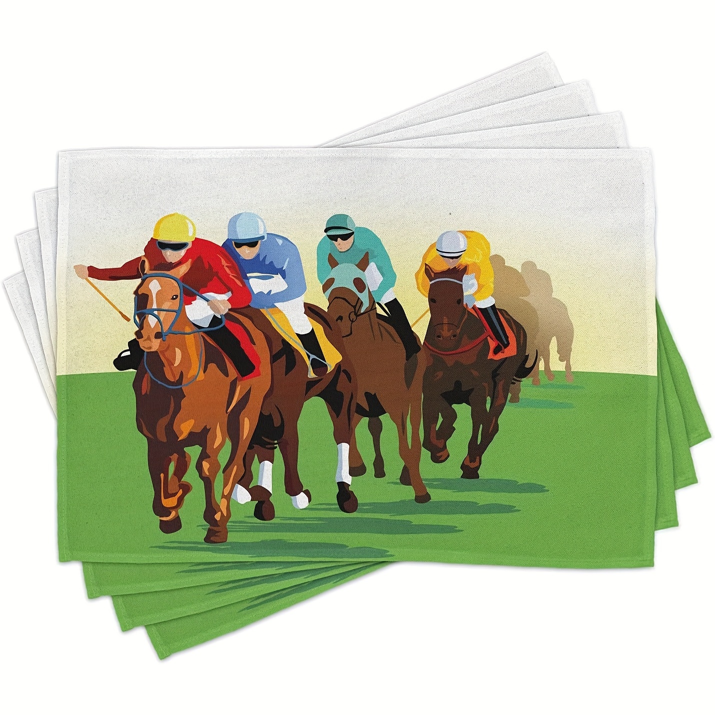 

1/4/6pcs, Placemats, Square Competitive Scene Jockeys Racing Horses Pattern Table Pads, Decorative Heat Insulation Table Decoration Mat, Coffee Table Mat, Household Bowl Plate Mat, Home Decoration