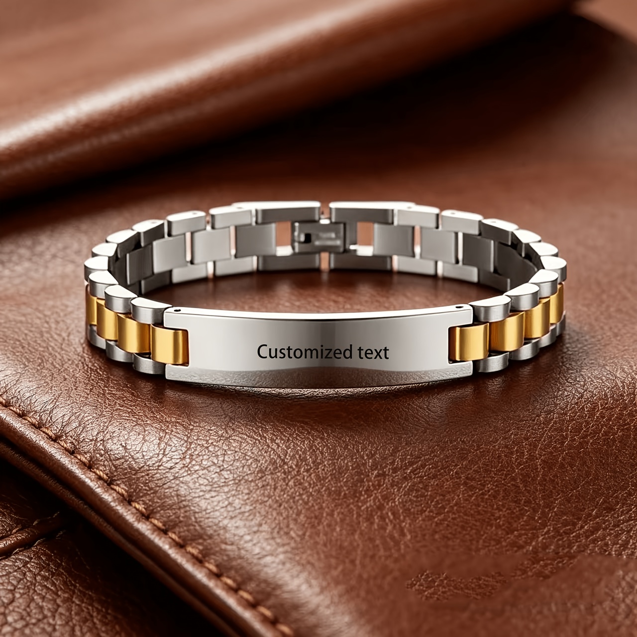 TEMU Custom Engraved Watch Band Style Bracelet For Men, Titanium 201 Stainless Steel Non-fading, Minimalist Business Wristband, Perfect Gift For