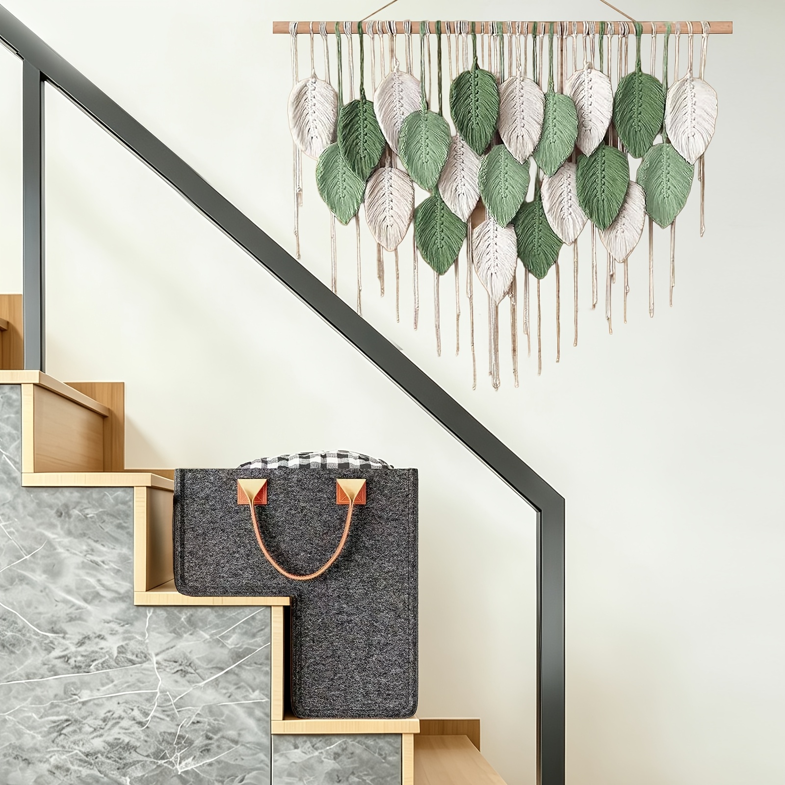 TEMU 1 grand panier de rangement à main en feutre pour escalier, panier de rangement ménager, panier de rangement pliable pour escalier avec poignée,