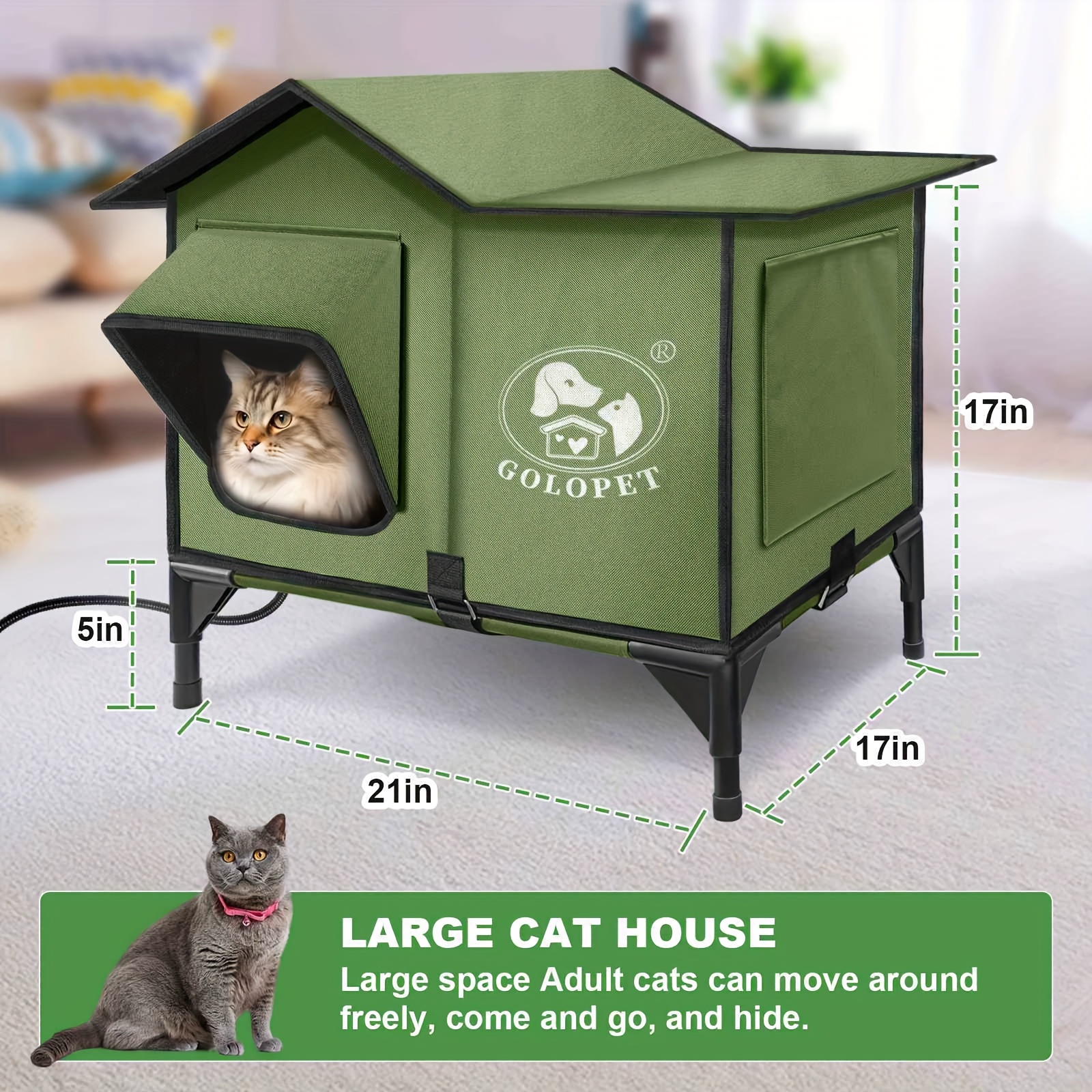 TEMU Cat House & Elevated Dog Bed With Detachable Pet Heating Pad, Durable Pet Supplies For Domestic Cats & Small Dogs, Indoor Outdoor Use