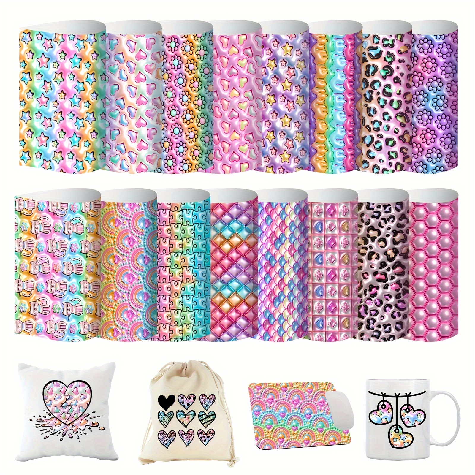 

3d Pastel Rainbow Infusible Sublimation Paper 16 Sheets 12inches * 9.8inches Pattened Transfer Sheets For Mugs Tumblers Diy